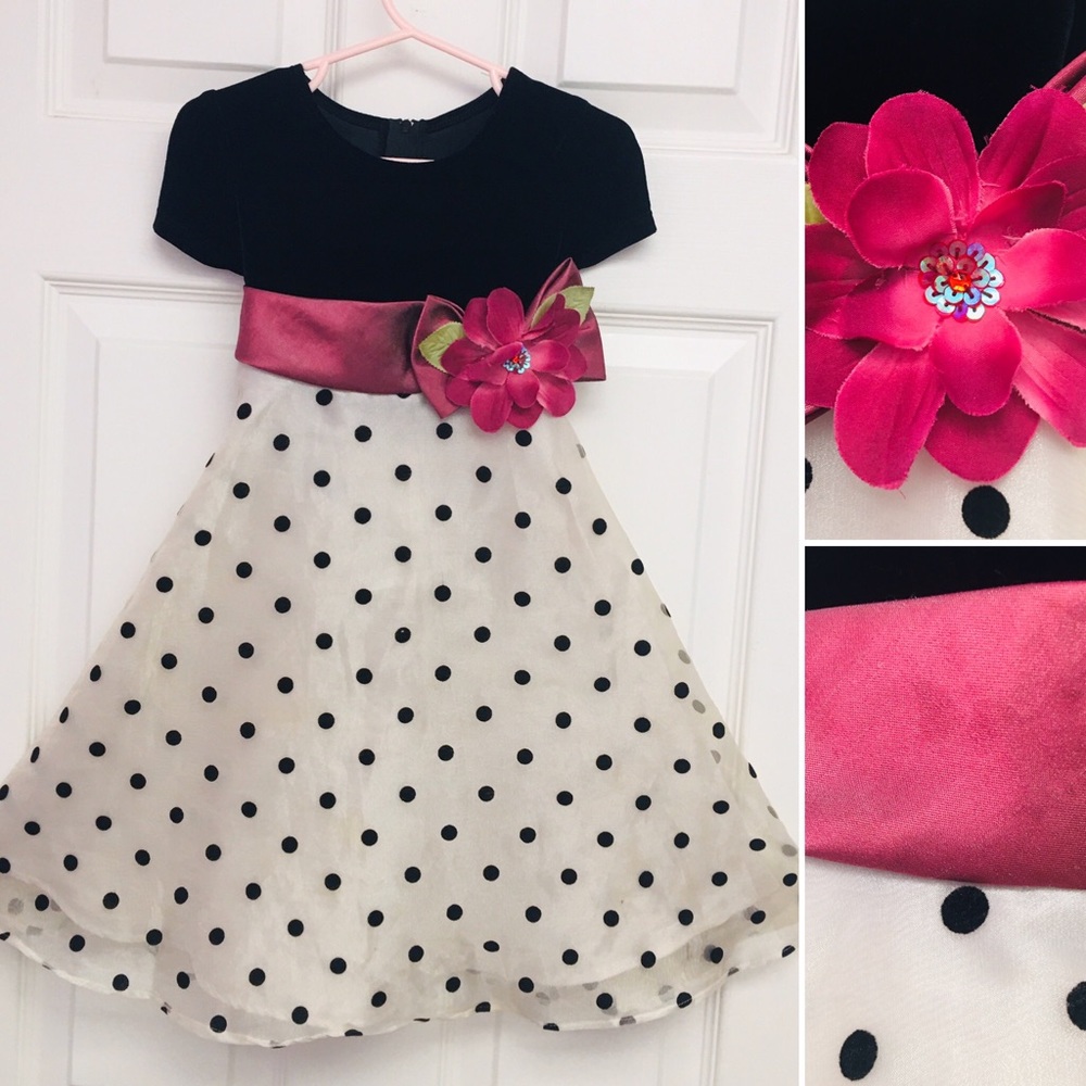 Bonnie Jean Girls Black Velvet & Polka Dots Dress